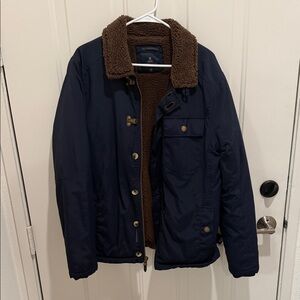 Roark Dark Blue Jacket with Brown Accents Axeman Jacket medium